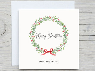 Personalised Christmas card, Christmas Wreath card, Holidays card, personalized card,