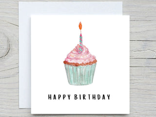 Birthday Card, Cute card, Happy Birthday card, Bright Colorful Birthday card,  for friend card, cupcake candle card
