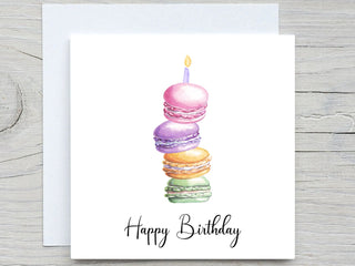 Birthday Card, Cute card, Happy Birthday card, Bright Colorful Birthday card,  for friend card, Macarons candle card