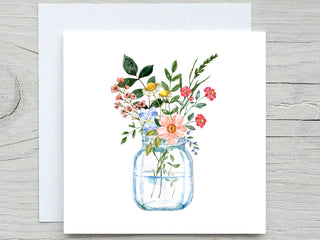 watercolor wild flowers card, flowers floral botanical card, floral greeting card, personalised card