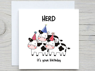 Cute Birthday Card, Funny Birthday card, Happy Birthday card, Herd its your birthday card, cow birthday card