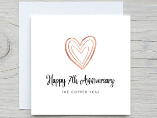 Anniversary Card, Personalised anniversary card, 7th Anniversary card, Copper Anniversary, 7 years together wedding anniversary
