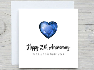 Anniversary Card, Personalised anniversary card, 65th Anniversary card, Blue Sapphire Anniversary, 65 years together wedding anniversary