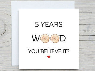 Anniversary Card, Personalised anniversary card, 5th Anniversary card, Wood Anniversary, 5 years together wedding anniversary,