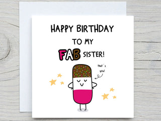 Personalised Birthday card, To A Fab Sister Birthday Card, Funny Sister  Birthday Card, for her, from sister, from brother card, Popsicle