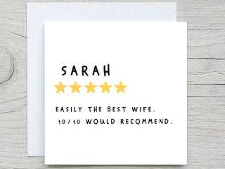 Personalised cards, Appreciation card, Best Wife card, 5 stars wife, would recommend , from husband card, to wife