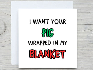 Sexy Christmas Card pig in blanket, Personalized Card, Personalised, Custom