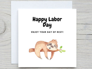 Personalised Labor day card, happy labor day, sloth card