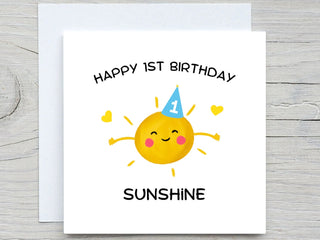 Personalised Baby Toddler Birthday , First birthday card, sunshine card, cute sun card