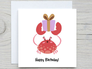 Personalised Birthday Card, Cute card, Crab birthday card, Happy Birthday card