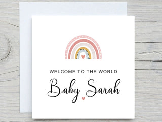 Personalised Welcome To The World New Baby Baby Card, New Parents Card, New baby Congratulations Card, New baby gift, Pink rainbow