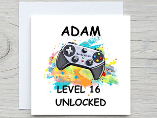 Birthday Card, Personalised Birthday card, 16th Birthday card, Birthday Card fo son cousin nephew , Gaming Birthday Card, Level 16 unlocked