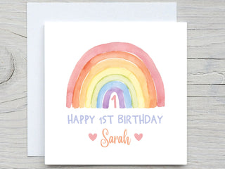 Personalised Name Birthday card, RAINBOW birthday card, Kids birthday card, add name and Age card