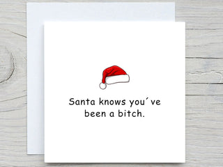 Personalised Christmas card, Merry christmas card, funny christmas card for her, santa knows you've been a bitch, adult christmas card