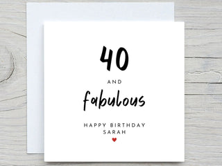 Personalised Birthday Card, 40th birthday card, 40 and fabulous, cute 40 years old birthday, for her, for wife, name birthday card