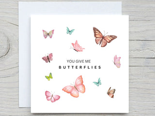 Love card, personalised cards, you give me butterflies, romantic card, i love you card, valentines day card, anniversary card