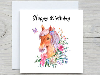 Horse birthday card, Floral Horse Birthday Card, Happy birthday, for horse lovers