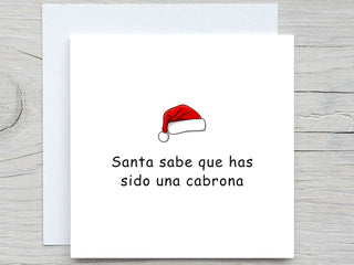 Personalised Spanish Christmas card, Merry christmas card, funny christmas card for her, santa knows you've been a bitch,