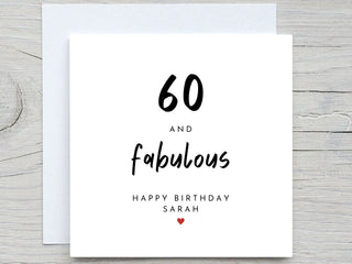 Personalised Birthday Card, 60th birthday card, 60 and fabulous, cute 60 years old birthday, for her, for wife, name birthday card