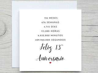 Spanish Anniversary Card, Personalised anniversary card, 13th Anniversary card, Lace Anniversary, 13 years together wedding anniversary