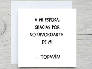 Spanish personalised card to wife, Thank you for not divorcing me card, from Husband card, Romantic card, funny card from Husband