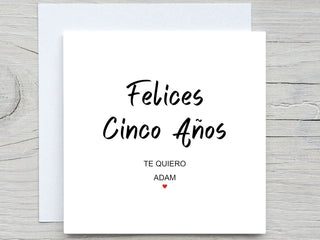 Spanish 5th Anniversary card, Felices 5 años ,fifth anniversary card, 5th anniversary card for partner, Anniversary gift