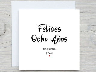 Spanish 8th Anniversary card, Felices 8 años ,8th anniversary gift, 8th anniversary card for partner, Anniversary gift