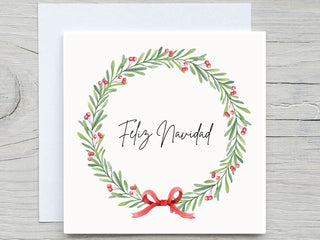 Personalised Christmas card, Spanish Merry christmas, Christmas Wreath card,  christmas card in Spanish, feliz navidad
