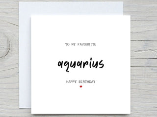Aquarius Zodiac Birthday Card For Her, To My Favorite Aquarius Happy Birthday, Horoscope Astrology Birthday Card