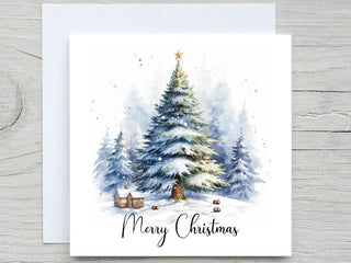 Personalised Christmas card, Merry christmas, Christmas Trees card,  Snowy Pine Tree card