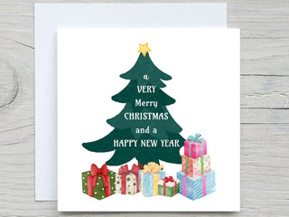 Personalised Christmas card, Merry christmas, Holiday card, Christmas Tree with Gifts , christmas card
