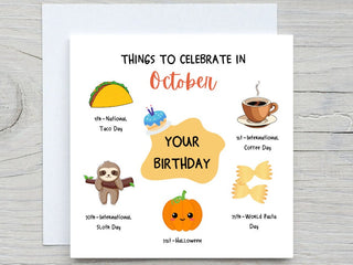 October Birthday Card, Personalised Birthday Card, Born in October, Halloween, for him, for her