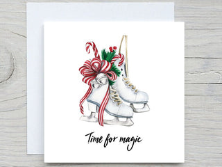 Personalised Christmas card, Merry christmas, Holiday card, skates card, watercolor christmas card