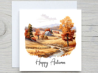 Happy Autumn Card , Happy Fall Greeting Card ,Illustrated Fall Card , Fall Leaves , cozy Autumn card