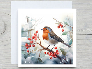 Personalised Christmas card, Merry christmas, Holiday card, Robin in snow, christmas card