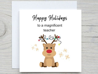 Personalised Teacher Christmas card, Cute Reindeer card, Happy Holidays card, Christmas gift for teacher, from student