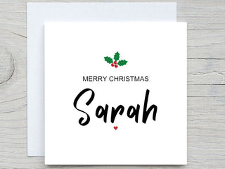 Personalised Christmas Card, Merry Christmas Your Name, Simple Christmas Cards, Holly Berries card, add name card, merry christmas card