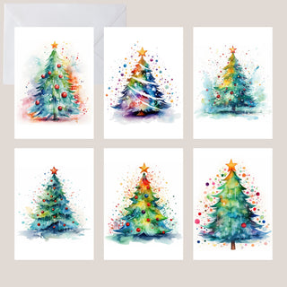 6x Christmas Watercolur Cards, Artistic Winter Tree card,  Christmas Card Pack postcard Set, Christmas card Pack