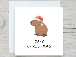 Funny Christmas card, Capybara Holiday Card, Capy Christmas, Cute cards, Funny Cards, santa hat card, Capybara card, cute animal card