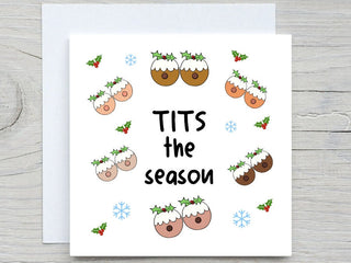 Personalised Christmas card, Funny, rude Christmas holiday card for your partner, friend, husband, fiancé or boyfriend, tits the season