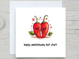 Anniversary Card, hot stuff, romantic card, love card, to husband, to wife, to partner, Chili peppers, anniversary gift