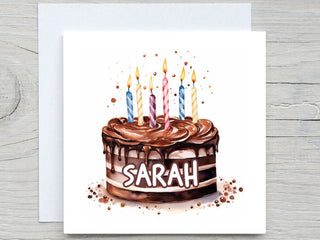 Personalised Birthday Card, Happy Birthday card, Watercolor cake,  for friend card, bestie card, Add Name card