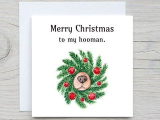 Personalised Christmas card, Merry charismas from dog, from pet holiday card, to my hooman, to dog owner, for her, for him