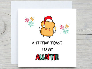 Christmas card, Festive toast Card ,to my Auntie Christmas card, Christmas gift card, from niece, from Nephew, Aunt christmas gift