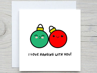 Personalised Christmas card, Funny Christmas CARD, I love hanging with you, Christmas light card, Custom holiday card
