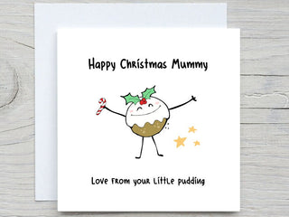 Cute Little Pudding For Mummy Christmas Card, Christmas card from son, daughter, for mum card, cute card for mum