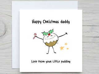 Cute Little Pudding For Daddy Christmas Card, Christmas card from son, daughter, for dad card, cute card for dad