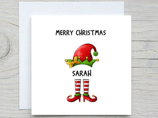 Personalised Christmas card, Funny Christmas CARD, Elf Hat and Legs, Add name Christmas card, Custom holiday card