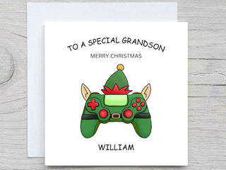 Personalised kids christmas card, Gamer card, Add Name card, from Grandma, from aunt,for Grandson card, custom card , Game Controller
