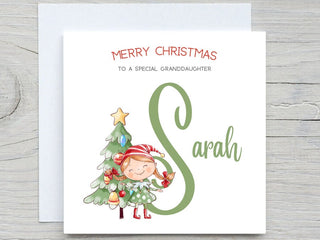 Personalised kids christmas card, Christmas Elf Girl card, Add Name card, from Grandma, from aunt, Custom Name Christmas card, Alphabet card
